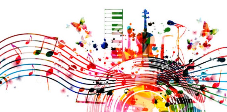 Colorful Image of Music Notes and Instruments